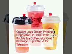 Custom Logo Design Printing Disposable PP Hard Plastic  Bubble Tea Coffee Juice Cold Beverage Cup with Lid for Takeaway