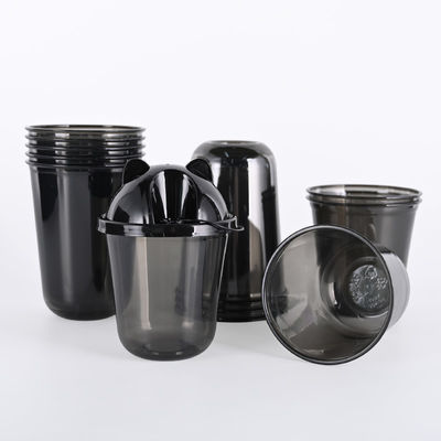 Disposable Black Frosted Plastic Cups With Panda Ear Lid Drinking Plastic Cups