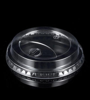 Disposable 90/92/95/98mm Plastic Flat Lids With Crossed Hole Clear Transparent