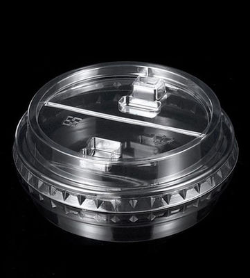 Disposable 90/92/95/98mm Plastic Flat Lids With Crossed Hole Clear Transparent