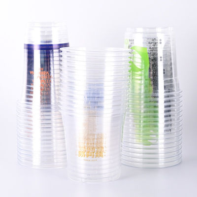 Recyclable Eco Friendly PET Plastic Cups With Strawless Lids Branded Logo For Tea Usage