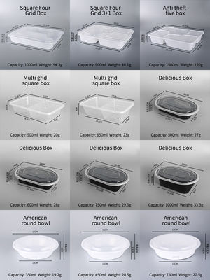 Disposable Plastic Sushi Food Container Black Base Clear Lid Microwave