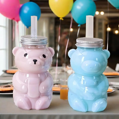 Hot-Selling 500ml Creative Bear Panda Shaped Plastic Drinks Container Milk Tea PET Juice Beverages Candy Bottle With Screw Cap