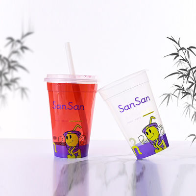 Logo Custom Food Grade Plastic 1000ML 34 OZ Disposable Hard PP 119mm Caliber Ln-mold Labeling Bubble Milk Tea Cup with Lid