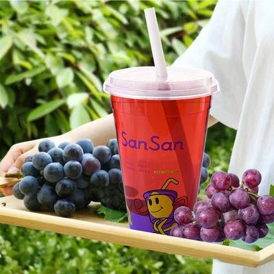 Logo Custom Food Grade Plastic 1000ML 34 OZ Disposable Hard PP 119mm Caliber Ln-mold Labeling Bubble Milk Tea Cup with Lid