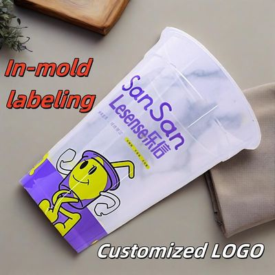 Logo Custom Food Grade Plastic 1000ML 34 OZ Disposable Hard PP 119mm Caliber Ln-mold Labeling Bubble Milk Tea Cup with Lid