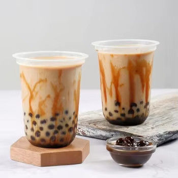 Custom Logo U Shape PP Plastic Cups 500ml Disposable Cold Drink Boba Tea Ice Coffee Clear Round Bottom Plastic Cups With Lids