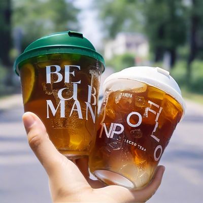 Customized PET Material 12-ounce U-shaped Coffee Cups Clear Disposable Boba Milktea Bubble Tea Plastic Cup with Lids