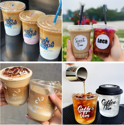 Customized PET Material 12-ounce U-shaped Coffee Cups Clear Disposable Boba Milktea Bubble Tea Plastic Cup with Lids