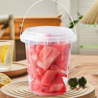 Disposable 1000ml Clear Plastic Bucket Portable Fruit Lemonade Juice Cup Handle Lid Bubble Tea Party Drinks Large Capacity