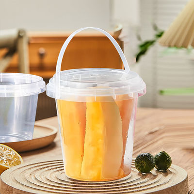 Disposable 1000ml Clear Plastic Bucket Portable Fruit Lemonade Juice Cup Handle Lid Bubble Tea Party Drinks Large Capacity