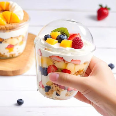 Custom Ice Cream Fruit Yogurt Smoothie Plastic Cup Mini Disposable Dessert Bucket Cups PET U Shaped Clear Parfait Cups with Lids