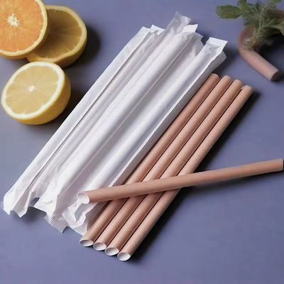 Wholesale Eco-Friendly 6mm*197 210 230 240mm Biodegradable Kraft Paper Straw Disposable Drinking Straw Wrapped Natural Material