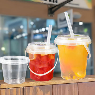 2025 OEM/ODM 32 Oz Bucket Cup Boba Fruit Bubble Tea Buckets Cups With Lid Thick Portable Fruit Bucket Transparent With Handle