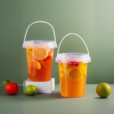 2025 OEM/ODM 32 Oz Bucket Cup Boba Fruit Bubble Tea Buckets Cups With Lid Thick Portable Fruit Bucket Transparent With Handle