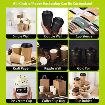 Customize Logo Disposable Biodegradable Coffee Paper Cup Double Ripple Wall Paper Cup for Hot Drinks With Lid and Sleeve