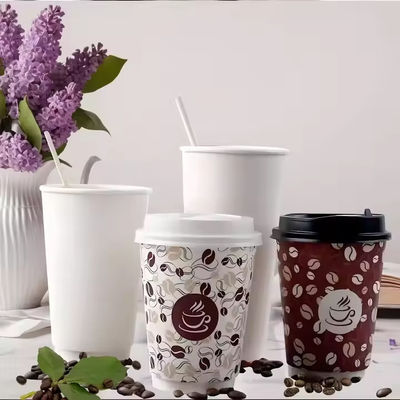 Customize Logo Disposable Biodegradable Coffee Paper Cup Double Ripple Wall Paper Cup for Hot Drinks With Lid and Sleeve