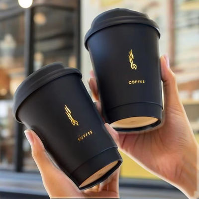 Customize Logo Disposable Biodegradable Coffee Paper Cup Double Ripple Wall Paper Cup for Hot Drinks With Lid and Sleeve