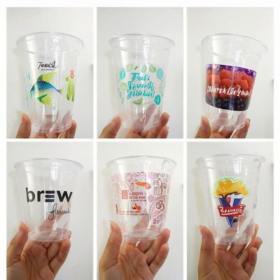 Lesense Custom logo Print Caliber 90mm 12/16/24 oz PET Plastic Cups for Cold Drink Beverages