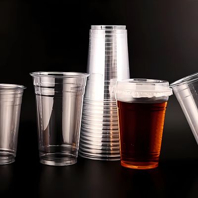 Lesense Custom logo Print Caliber 90mm 12/16/24 oz PET Plastic Cups for Cold Drink Beverages