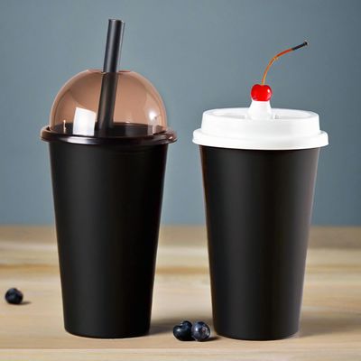 New Design Black Frosted Injection Cup 90mm Milktea Cup Coffee Take Away Cup Custom Printed