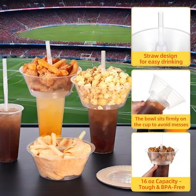 500ml 600ml 700ml Plastic 2 in 1 Snack and Drink Cup PP Container Cup With Snack Bowl