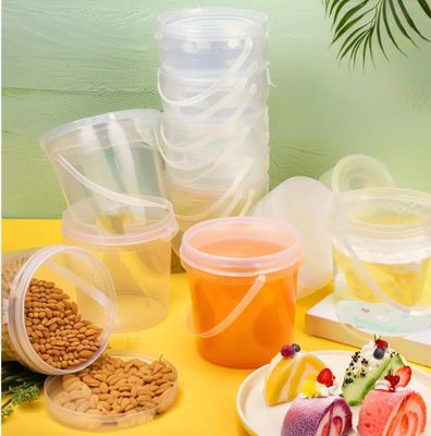 1000ml 32oz Disposable Cup Plastic Buckets with Lid and Handle for Fruit Beverage Packaging