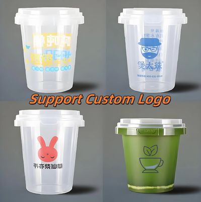 1000ml 32oz Disposable Cup Plastic Buckets with Lid and Handle for Fruit Beverage Packaging