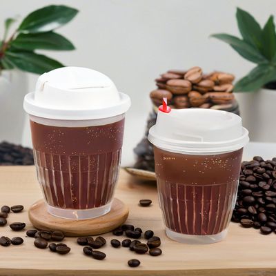 Custom 260ml 360ml Disposable Ice Cream Coffee Cups Corrugated Disposable PP Plastic Cold Drink Cup With Lids