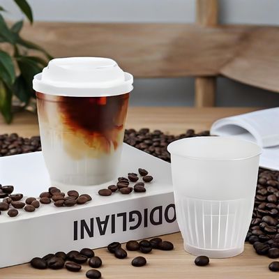 Custom 260ml 360ml Disposable Ice Cream Coffee Cups Corrugated Disposable PP Plastic Cold Drink Cup With Lids
