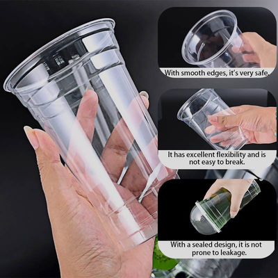 Custom Disposable PET Plastic Cups 96 Caliber 260ml 370ml 410ml 480ml Juice Drink Bubble Tea Cups