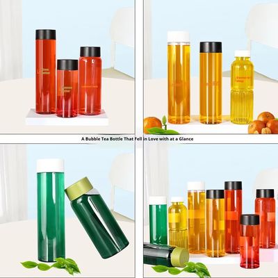 12Oz 16Oz French Round Empty PET Juice Bottle for Cold Brew Coffee Reusable Plastic Juice Bottles with Caps