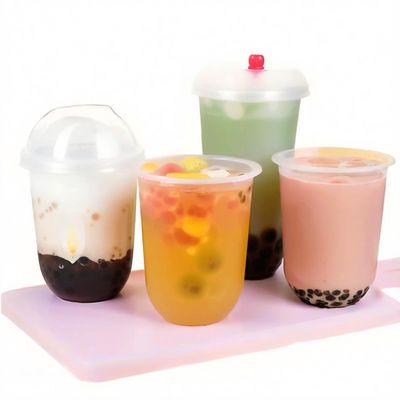 Factory Custom Printing logo Disposable Plastic Cups Soft clear Bubble Boba Tea Plastic Cup with Lid