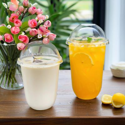 Lesense Custom logo Disposable Plastic Cups Soft clear Bubble Tea Plastic Cup with Lid Boba Juice Cup
