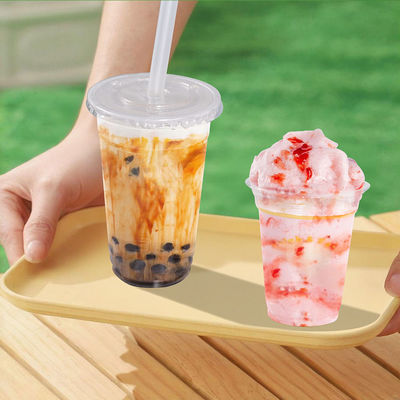Lesense Custom Logo Disposable Clear Cups With Lid Cold Drink Milk Tea Soda PET Material Plastic Cups