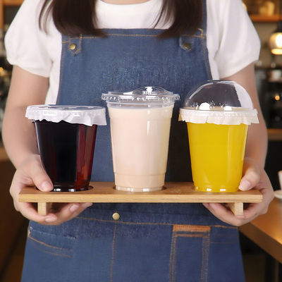 Lesense Custom Logo Disposable Clear Cups With Lid Cold Drink Milk Tea Soda PET Material Plastic Cups