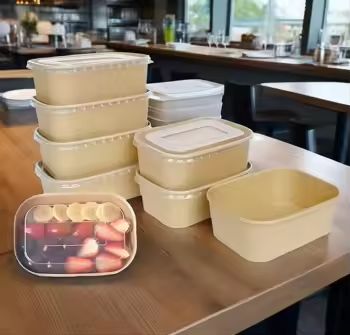 Factory Sale Paper Food Contain Disposable Rectangular Square Kraft Paper Salad Bowl Take Away Paper Bowl