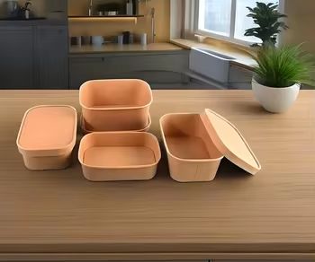 Factory Sale Paper Food Contain Disposable Rectangular Square Kraft Paper Salad Bowl Take Away Paper Bowl