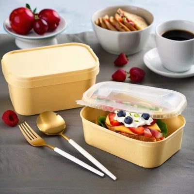 Factory Sale Paper Food Contain Disposable Rectangular Square Kraft Paper Salad Bowl Take Away Paper Bowl