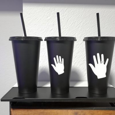 24 oz Black PP Cup Reusable Cold Water Drink Coffee Mug Tumbler Plastic Cups with Lids and Straws