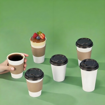 Coffee Paper Cups with Lid Custom Printed Degradable 12oz 16oz Double Wall Paper Cups for Hot Drinks