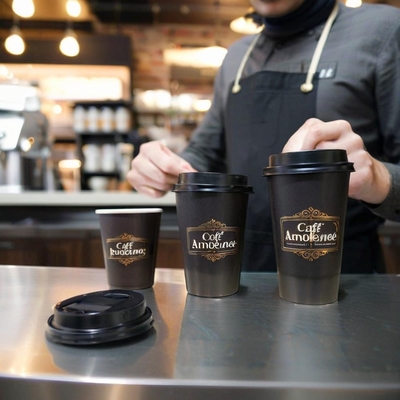 4Oz 8Oz 12Oz 16Oz Biodegradable Cafe Cups Single Wall Double Walls Gold Foil Paper Cups With Lids