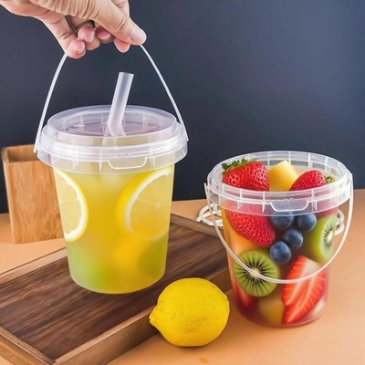 Clear Plastic Cups 24 oz Ice Cream Buckets with Lids & Straws Drink Cups Cocktail Pails Bulk with Handles