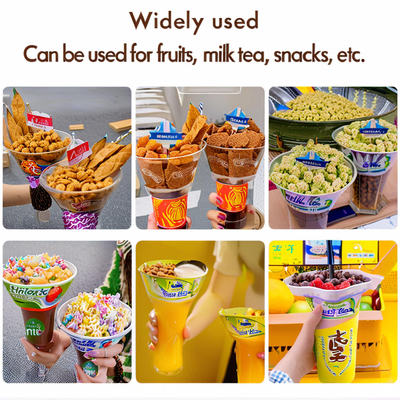 2 in 1 Black Plastic Cup with Holder Snack and Drink in One Cup Hotpot Bubble Cup With Bowl on Top