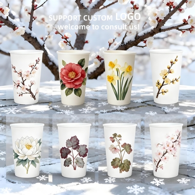Custom Logo Floral Carton Paper Cups Gold Foil Stamping Biodegradable Coffee Paper Cup for Water/Coffee/Tea