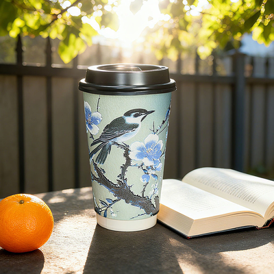 Custom Design Floral Pattern White Paper Cup Takeaway Hot Drinks Double Wall Paper Cups Used for Tea Coffee