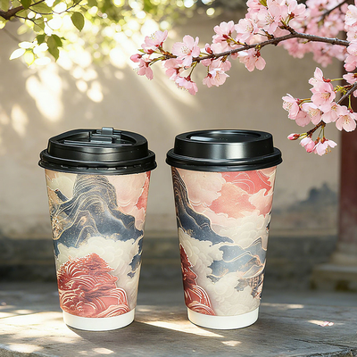 Custom Design Floral Pattern White Paper Cup Takeaway Hot Drinks Double Wall Paper Cups Used for Tea Coffee