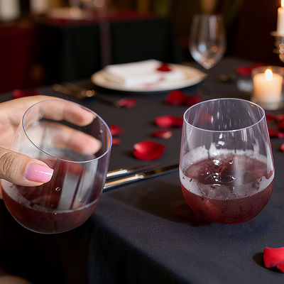 Clear Plastic Wine Cup 12Oz Unbreakable & Crystal Plastic Stemless Champagne Glasses for Parties Weddings
