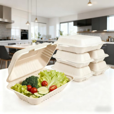 8 Inch Take Out Food Microvable Biodegradable 100% Compostable to Go Corn Starch Lunch Box Container