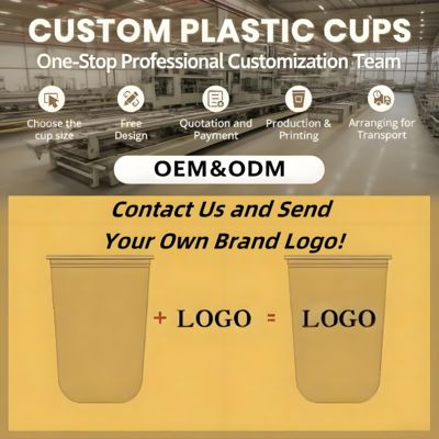 PP Boba Cup Custom Logo Disposable Plastic Cups Soft Clear Bubble Tea Plastic Cup with Lids and Straws